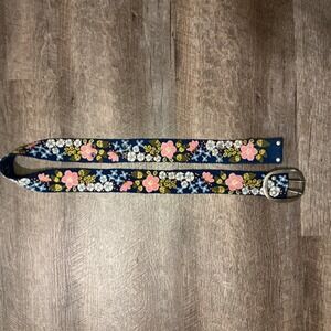 Jenny Krauss Woven Floral Embroidered Belt Size M Blue Pink Wool Handmade Peru